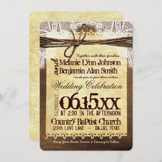 Rustic Country Typography Wedding Invitations Kaart (Voorkant / Achterkant)