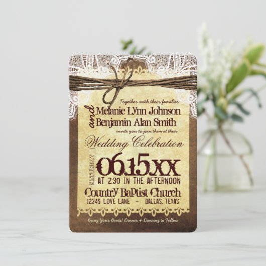Rustic Country Typography Wedding Invitations Kaart (Staand voorkant)