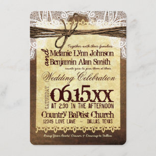 Rustic Country Typography Wedding Invitations Kaart