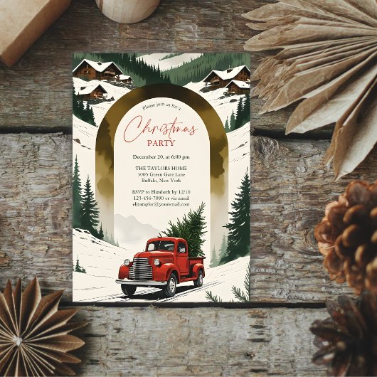 Rustic Country Vintage Red Truck Christmas Party Kaart