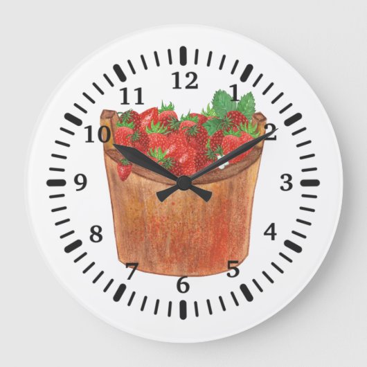 Rustic Country Watercolor Strawberry Fruit Bucket Grote Klok (Voorkant)