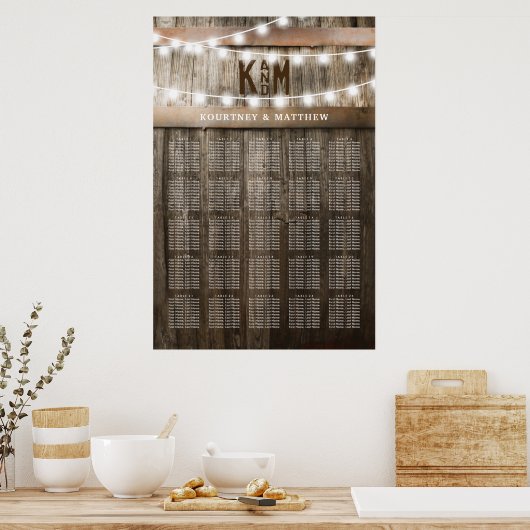 Rustic Country Wedding 25 Table Chart Poster (Keuken)