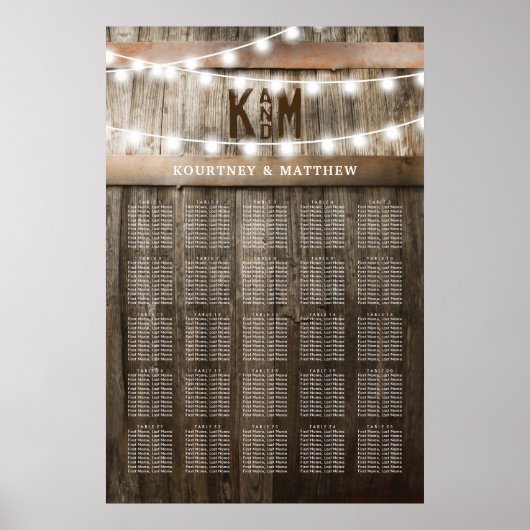 Rustic Country Wedding 25 Table Chart Poster (Voorkant)
