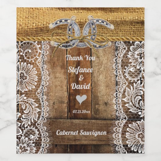 Rustic country Wedding Beverage Wine Label Wijn Etiket (Enkel label)