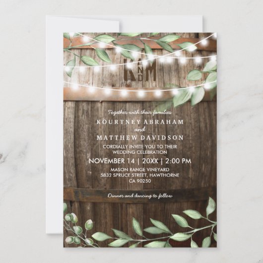Rustic Country Wedding | Greenery String Lights Kaart (Voorkant)