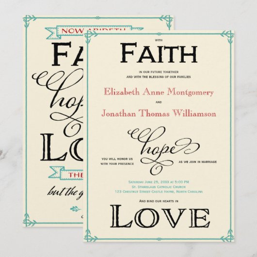 Rustic Country Wedding Invitation Red & Turquoise Kaart (Voorkant / Achterkant)