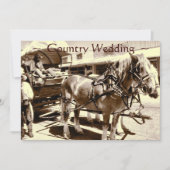 Rustic Country Wedding Invitations Horses Wagon Kaart (Voorkant)