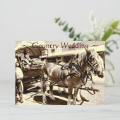 Rustic Country Wedding Invitations Horses Wagon Kaart (Staand voorkant)