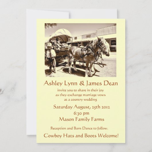 Rustic Country Wedding Invitations Horses Wagon Kaart (Achterkant)