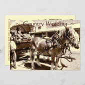 Rustic Country Wedding Invitations Horses Wagon Kaart (Voorkant / Achterkant)