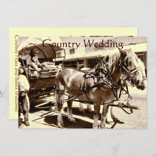 Rustic Country Wedding Invitations Horses Wagon Kaart (Voorkant / Achterkant)