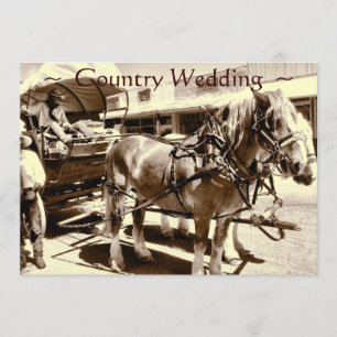 Rustic Country Wedding Invitations Horses Wagon Kaart