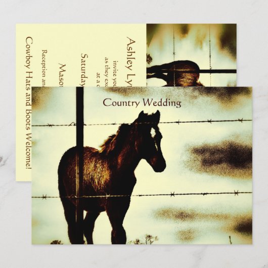 Rustic Country Wedding Invitations with Horse Kaart (Voorkant / Achterkant)