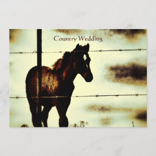 Rustic Country Wedding Invitations with Horse Kaart