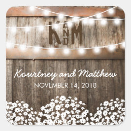 Rustic Country Wedding | Koord van lichten Vierkante Sticker