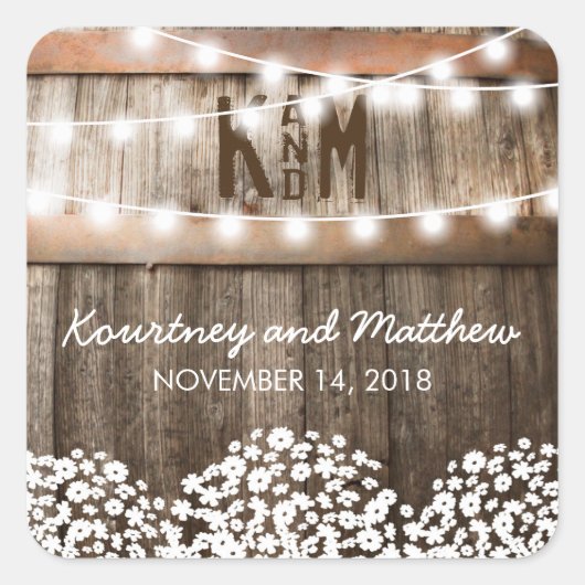 Rustic Country Wedding | Koord van lichten Vierkante Sticker (Voorkant)