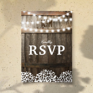 Rustic Country Wedding   Koord van Lights RSVP Uitnodiging Briefkaart