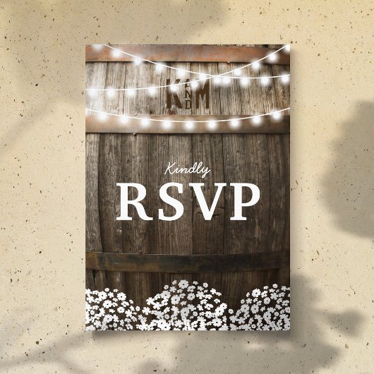 Rustic Country Wedding | Koord van Lights RSVP Uitnodiging Briefkaart