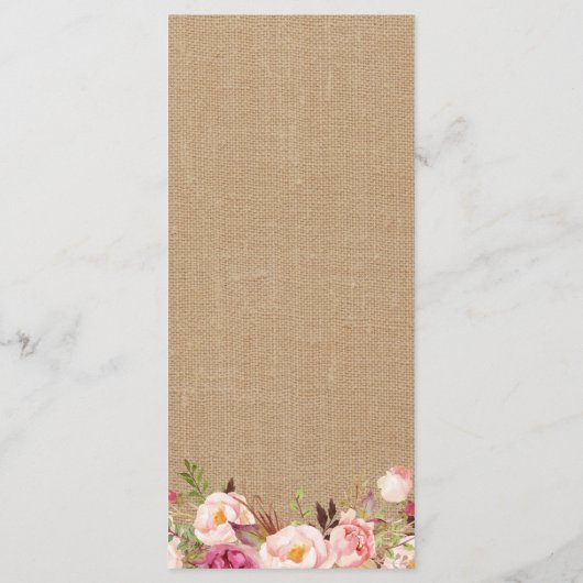 Rustic Country Wedding Menu  Burlap Floral (Achterkant)