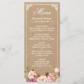 Rustic Country Wedding Menu  Burlap Floral (Voorkant)