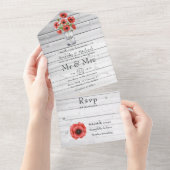 Rustic country Wedding Red Poppy All In One Uitnodiging (Afscheurbaar)