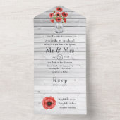 Rustic country Wedding Red Poppy All In One Uitnodiging (Binnen)