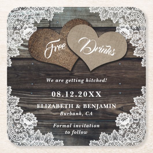 Rustic Country Wedding Save the Date Onderzetters (Voorkant)