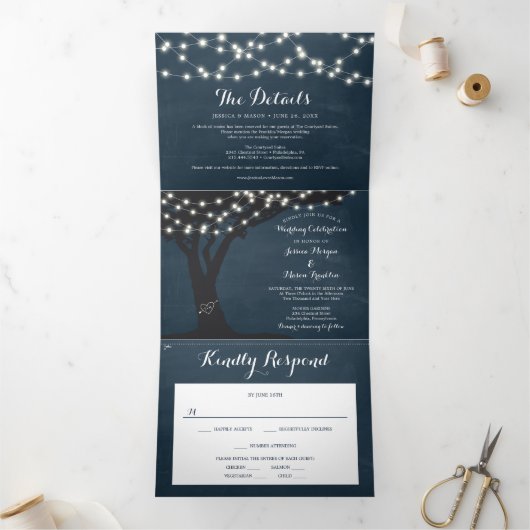 Rustic Country Wedding Tri-Fold Invitations RSVP Drieluik Uitnodiging (Binnen)