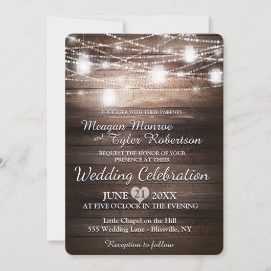 Rustic Country Wedding w/ String Lights Kaart (Voorkant)