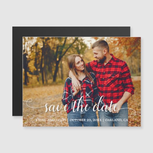 Rustic Country Wedding White Save the Date Photo Magnetische Uitnodiging (Voorkant / Achterkant)