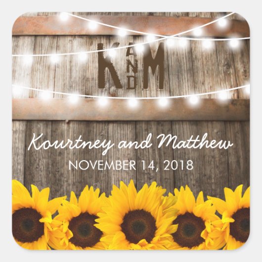 Rustic Country Wedding | Zonnebloemlastlassen Vierkante Sticker (Voorkant)