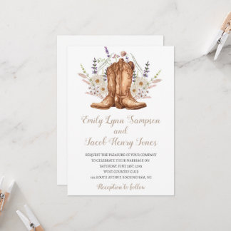 Rustic Country Western Boots Wedding Invitation Kaart