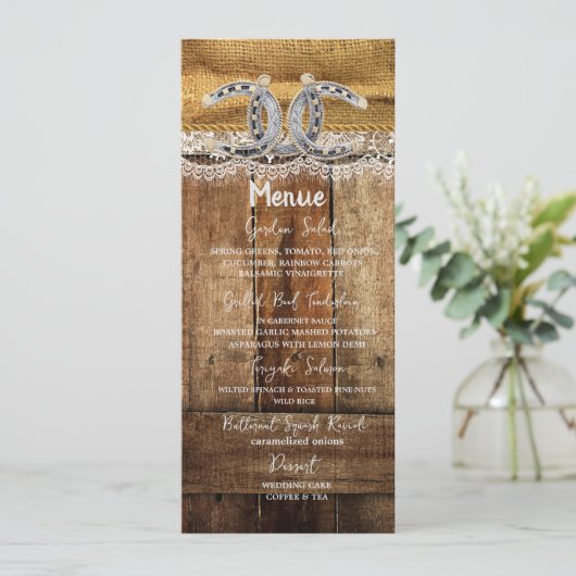 Rustic Country Western Wedding Menu Kaart (Staand voorkant)
