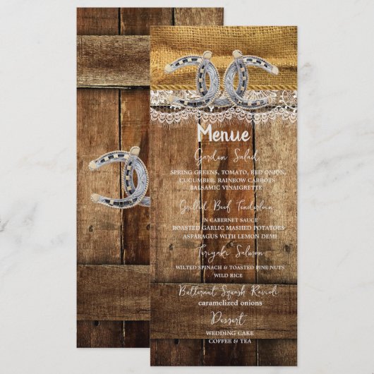 Rustic Country Western Wedding Menu Kaart (Voorkant / Achterkant)