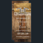 Rustic Country Westerne huwelijksaankondiging Programmakaart<br><div class="desc">Ik hoop dat je geniet van deze geweldige Rustic Country Westerne huwelijksaankondiging met deze rustieke Burlap en Kant met Schuurhout en Hoefijzers erop. U kunt alle persoonlijke informatie op het huwelijksprogramma wijzigen om aan uw behoeften te voldoen. Geniet ervan! https://www.zazzle.com/store/artzdizigns</div>