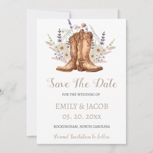 Rustic Country Westerne laarzen redden de data Kaart (Voorkant)