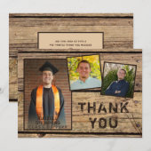Rustic Country Wood 3 Foto Afstuderen Bedankkaart (Voorkant / Achterkant)