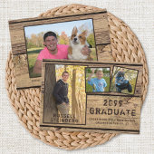 Rustic Country Wood 4-Photo Afstuderen Aankondiging