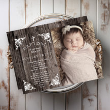 Rustic Country Wood Baby Girl Foto Baptisme