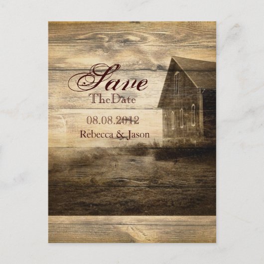 Rustic Country Wood Barn Wedding save the date Aankondigingskaart (Voorkant)