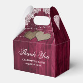 Rustic Country Wood Burgundy Weddenschap Dank je Bedankdoosjes (Achterkant)