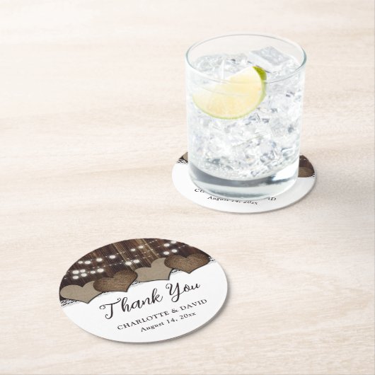 Rustic Country Wood Burlap Wedding Bedankt Ronde Kartonnen Onderzetter (Insitu)