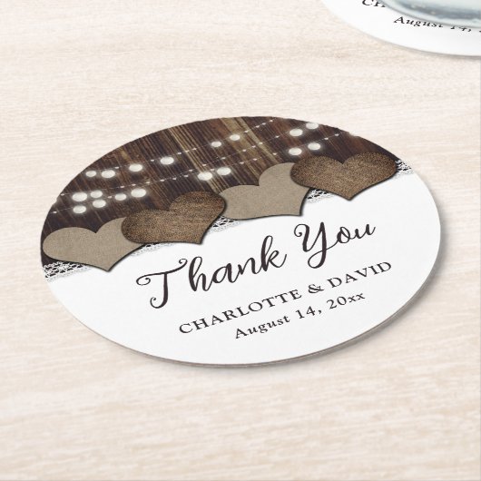 Rustic Country Wood Burlap Wedding Bedankt Ronde Kartonnen Onderzetter (Gebogen)