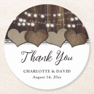 Rustic Country Wood Burlap Wedding Bedankt Ronde Kartonnen Onderzetter