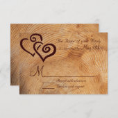 Rustic Country Wood Double Hearts Wedding RSVP (Voorkant / Achterkant)