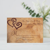 Rustic Country Wood Double Hearts Wedding RSVP Kaartje (Staand voorkant)