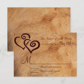 Rustic Country Wood Double Hearts Wedding RSVP Kaartje (Voorkant / Achterkant)