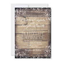 Rustic Country Wood Flourish Wedding Invitations