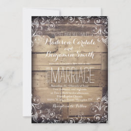 Rustic Country Wood Flourish Wedding Invitations Kaart