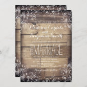 Rustic Country Wood Flourish Wedding Invitations Kaart (Voorkant / Achterkant)